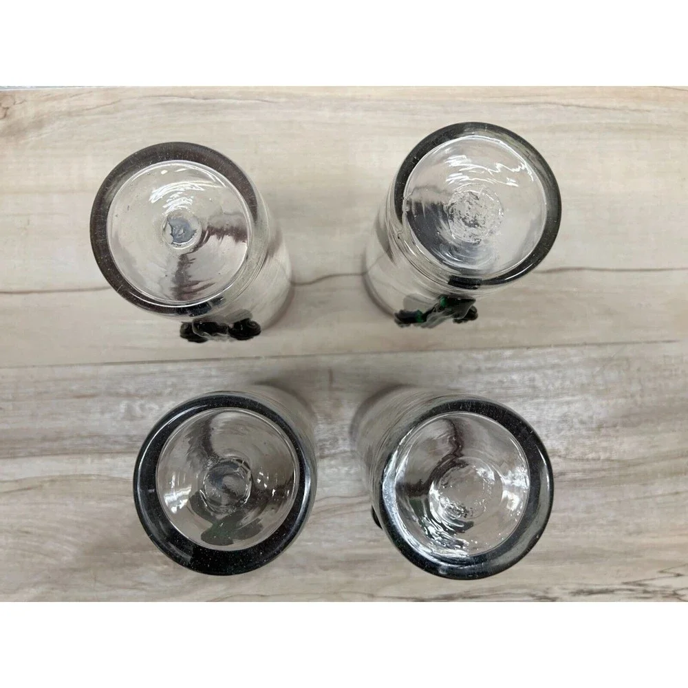 Vintage Set Of 4 Hand Blown Cactus Applique Clear Drinking Glasses Purple Rim